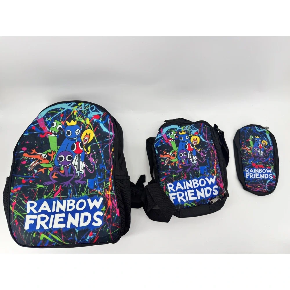 Rainbow Friends 3 Piece Backpack Set Lunch Bag Pencil Case Roblox Gaming Black